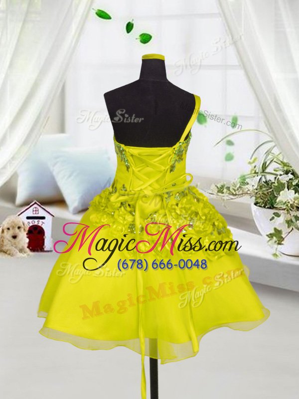 wholesale perfect yellow lace up sweetheart beading and appliques and hand made flower little girls pageant gowns organza sleeveless