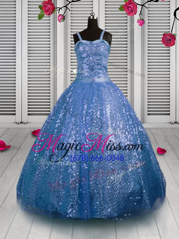 wholesale low price sequins baby blue sleeveless sequined lace up kids formal wear for party and wedding party