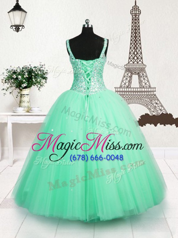 wholesale simple turquoise little girls pageant gowns party and wedding party and for with beading and sequins straps sleeveless lace up