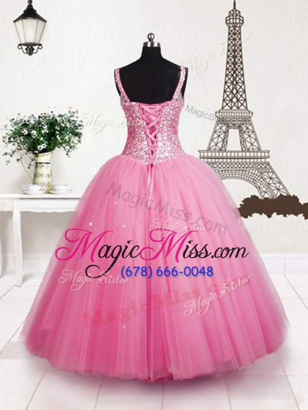 wholesale latest beading and sequins little girls pageant gowns baby pink lace up sleeveless floor length