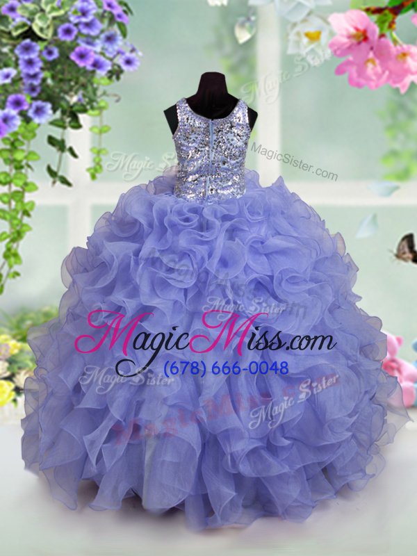 wholesale great scoop sequins light blue sleeveless organza zipper kids pageant dress for party and wedding party