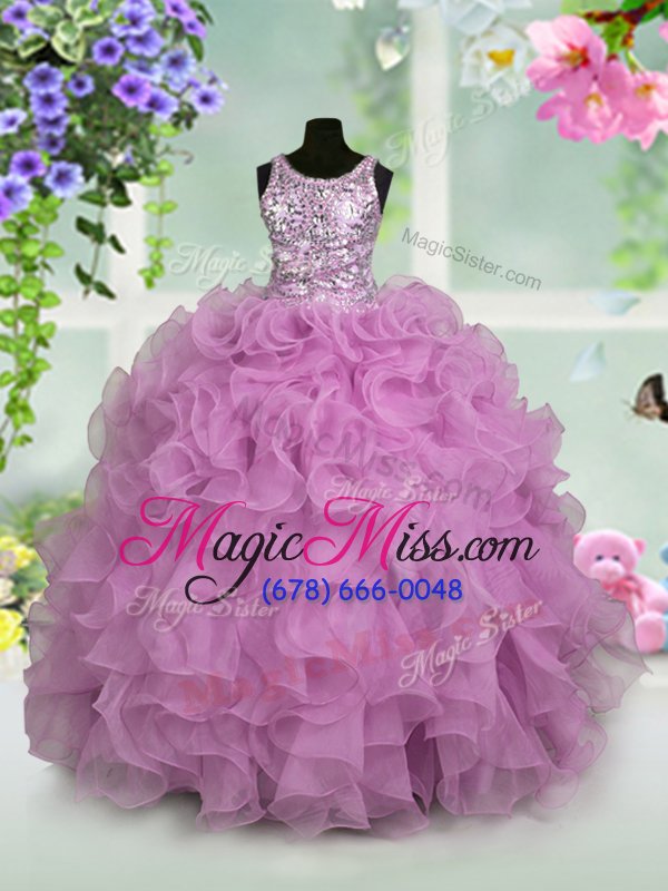 wholesale latest scoop floor length zipper pageant gowns for girls lilac and in for party and wedding party with ruffles and sequins