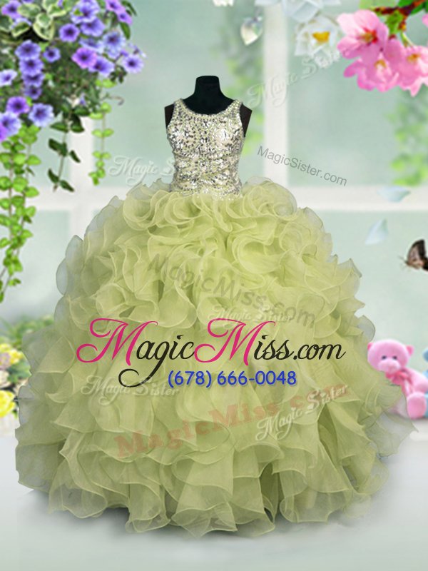 wholesale inexpensive scoop organza sleeveless floor length little girls pageant gowns and ruffles and sequins