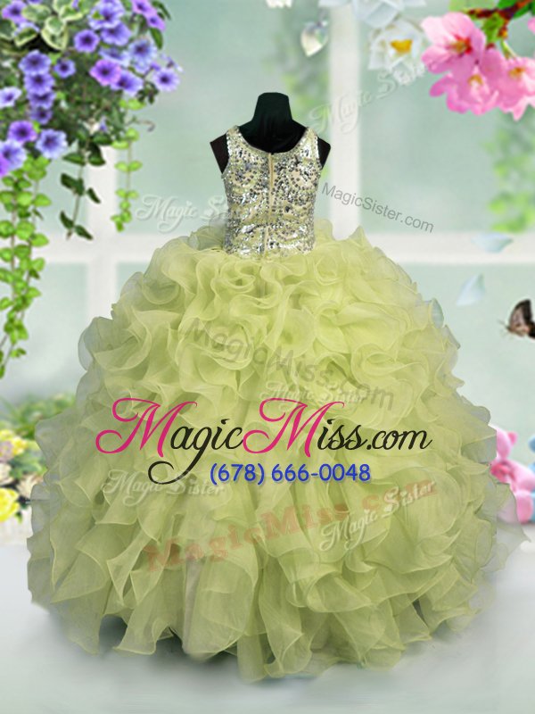 wholesale inexpensive scoop organza sleeveless floor length little girls pageant gowns and ruffles and sequins