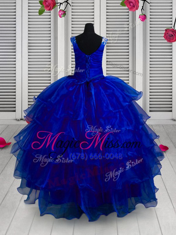 wholesale affordable straps sleeveless lace up little girl pageant gowns blue organza