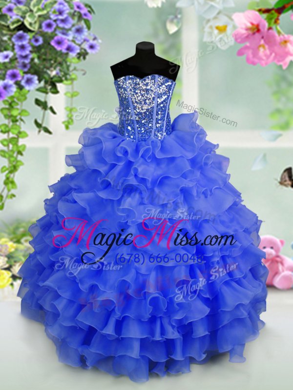 wholesale modern sleeveless lace up floor length ruffled layers and sequins kids formal wear