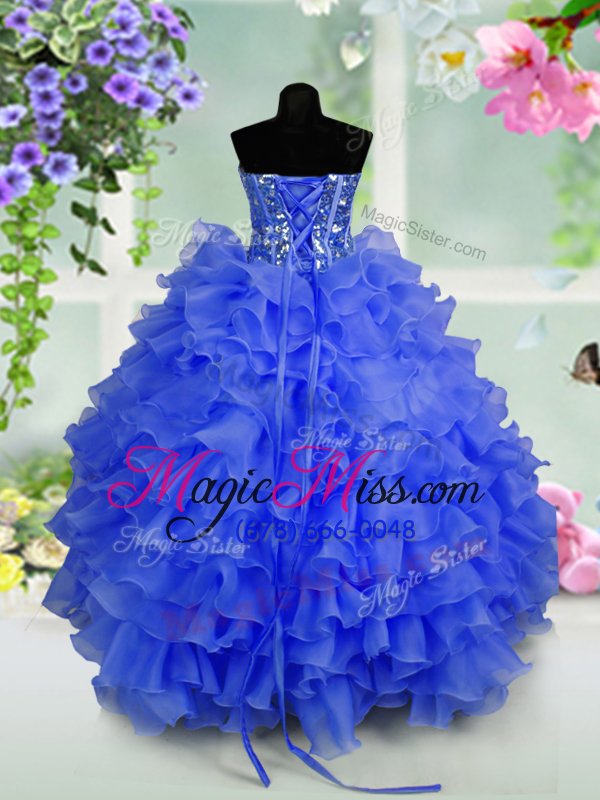 wholesale modern sleeveless lace up floor length ruffled layers and sequins kids formal wear