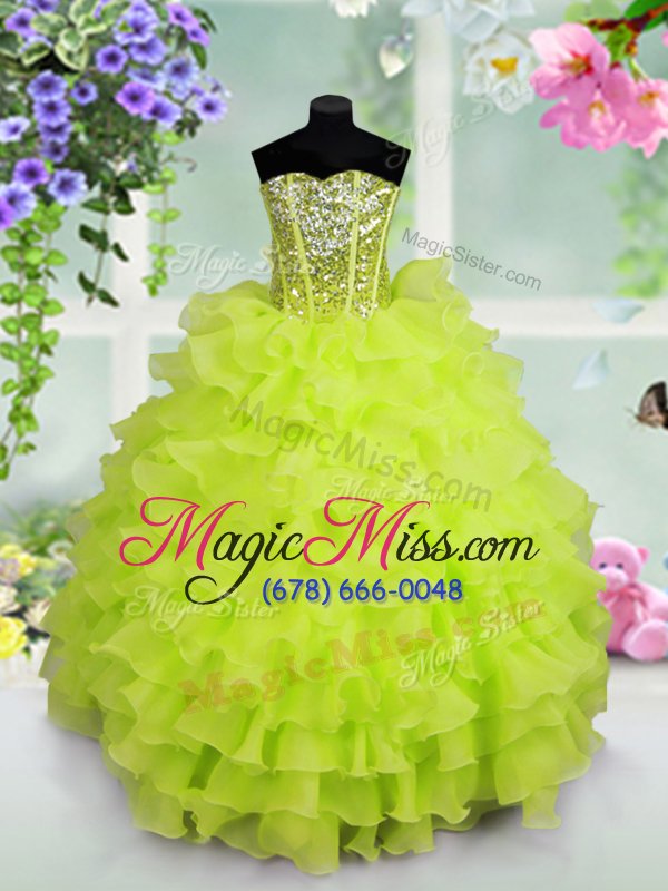 wholesale lace up sweetheart ruffled layers and sequins kids formal wear organza sleeveless