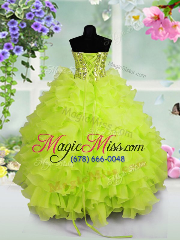wholesale lace up sweetheart ruffled layers and sequins kids formal wear organza sleeveless