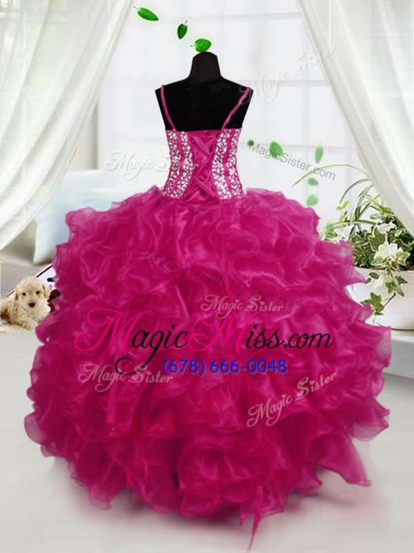wholesale hot pink sleeveless beading and ruffles floor length little girls pageant dress wholesale