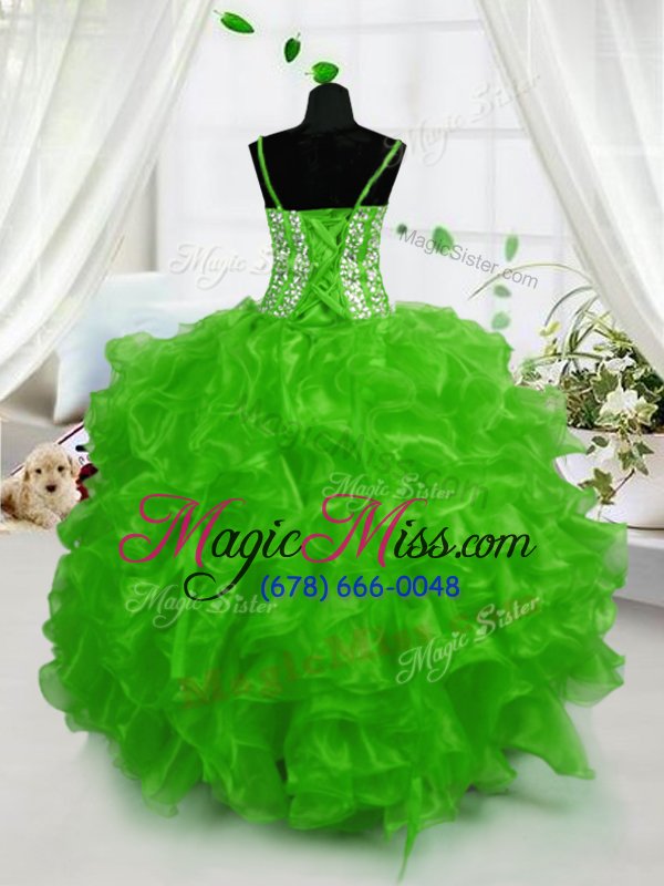 wholesale customized green sleeveless floor length beading and ruffles lace up little girls pageant dress wholesale