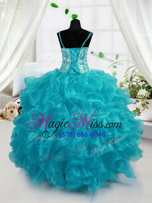 wholesale floor length lace up little girls pageant dress aqua blue and in for party and wedding party with beading and ruffles