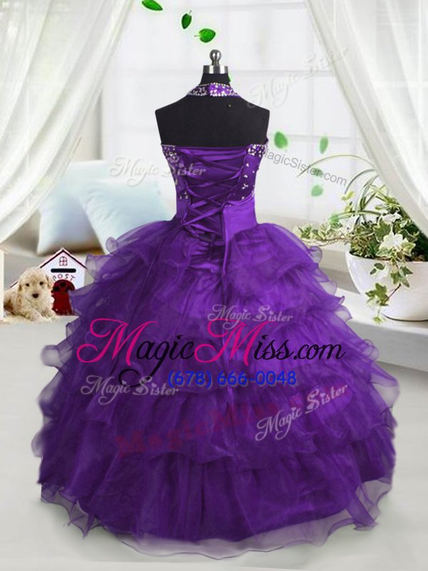 wholesale admirable scoop ruffled purple sleeveless organza lace up little girls pageant dress wholesale for party and wedding party