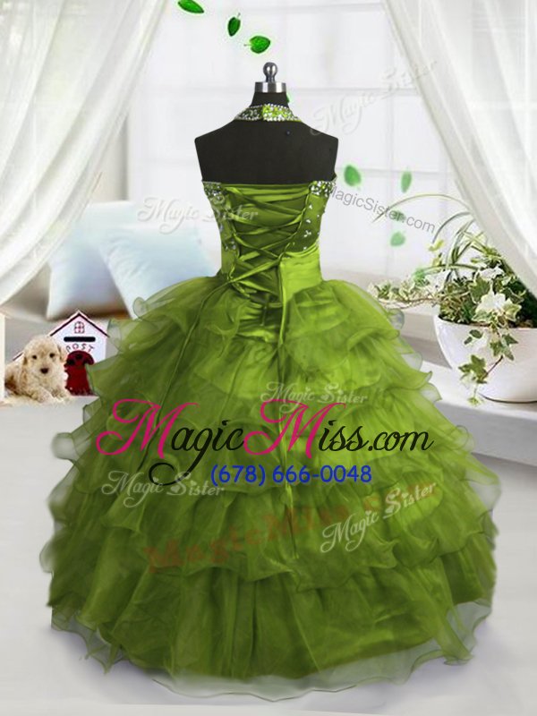 wholesale scoop sleeveless organza kids pageant dress beading and ruffled layers lace up
