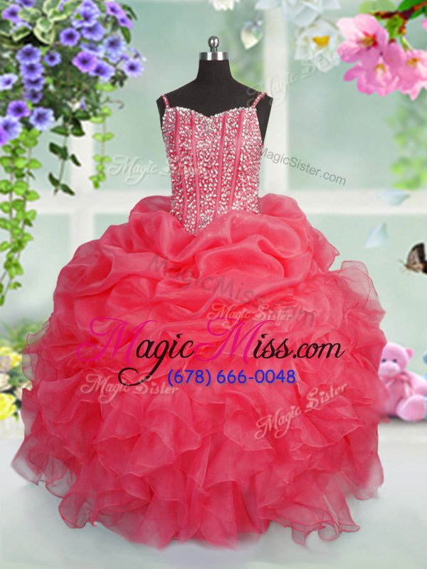 wholesale latest rose pink sleeveless floor length beading and ruffles and pick ups lace up little girls pageant dress wholesale