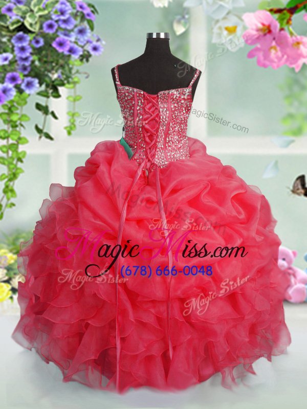 wholesale latest rose pink sleeveless floor length beading and ruffles and pick ups lace up little girls pageant dress wholesale