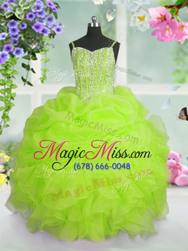 wholesale pick ups floor length yellow green little girls pageant gowns spaghetti straps sleeveless lace up