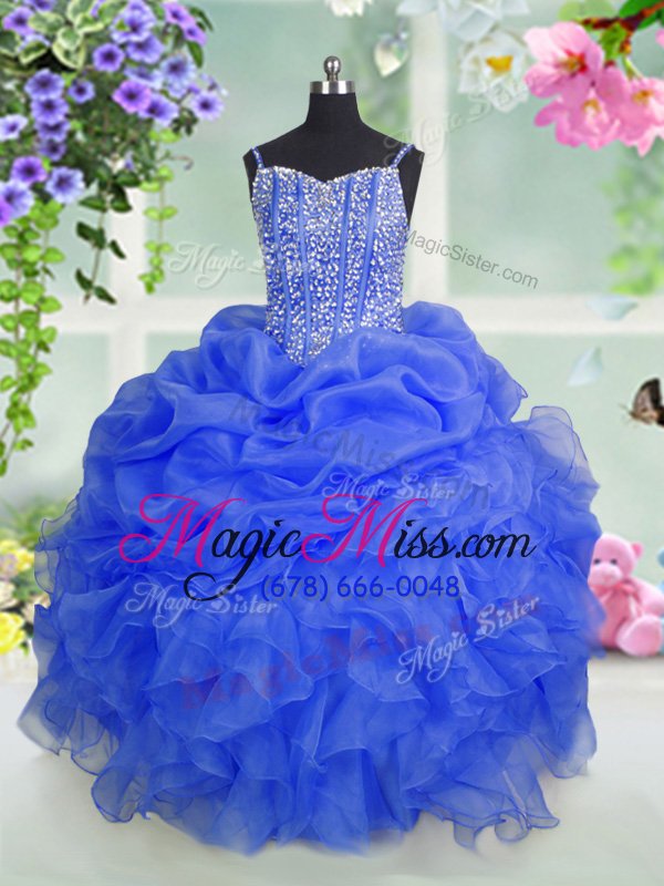 wholesale discount pick ups baby blue sleeveless organza lace up little girls pageant gowns for party and wedding party