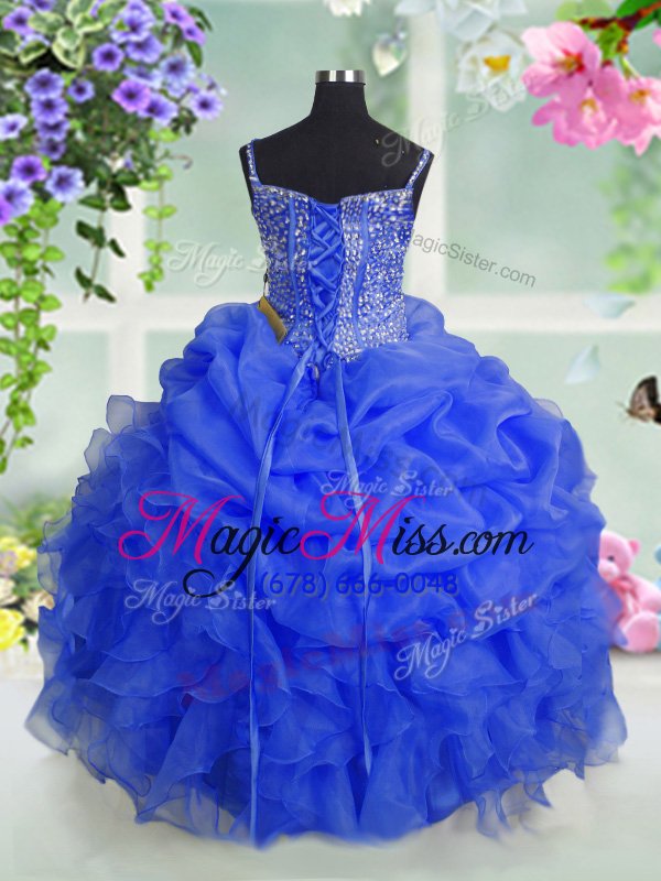wholesale discount pick ups baby blue sleeveless organza lace up little girls pageant gowns for party and wedding party