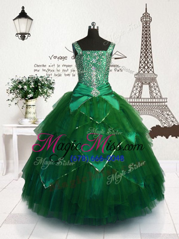 wholesale elegant floor length ball gowns sleeveless dark green pageant gowns for girls lace up