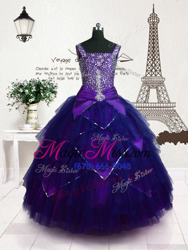 wholesale floor length purple little girl pageant gowns straps sleeveless lace up