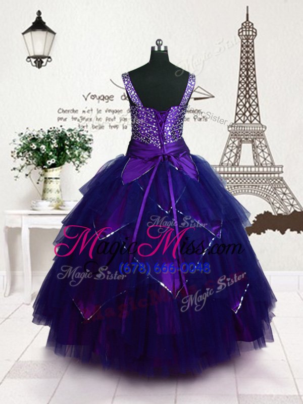 wholesale floor length purple little girl pageant gowns straps sleeveless lace up