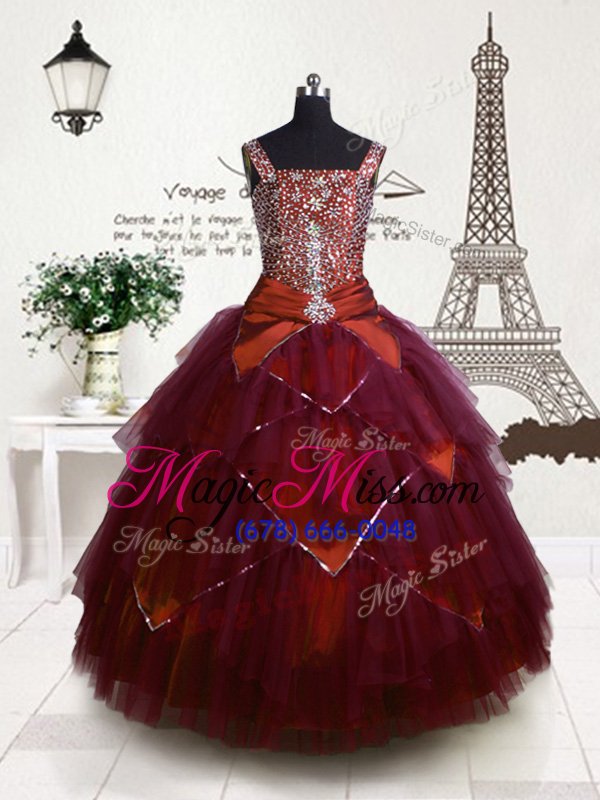 wholesale charming fuchsia sleeveless tulle lace up little girls pageant dress for party and wedding party