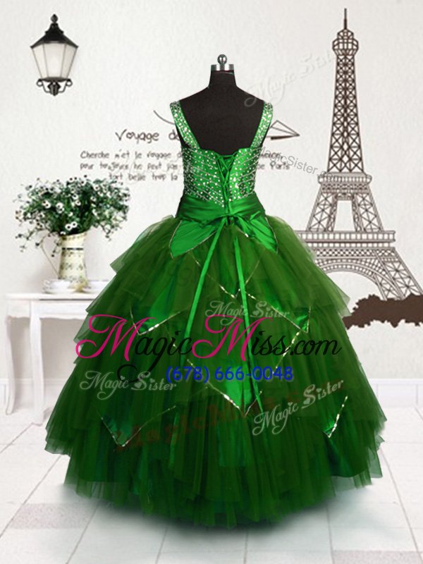 wholesale inexpensive dark green sleeveless tulle lace up little girls pageant dress wholesale for party and wedding party