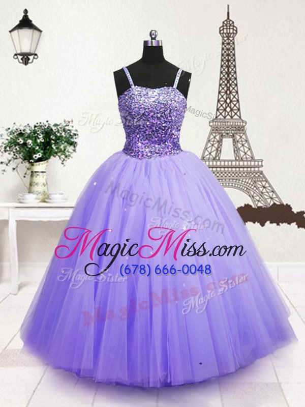 wholesale discount tulle sleeveless floor length pageant gowns for girls and beading and sequins