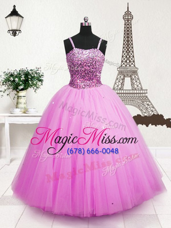 wholesale hot pink spaghetti straps neckline beading and sequins little girl pageant dress sleeveless zipper