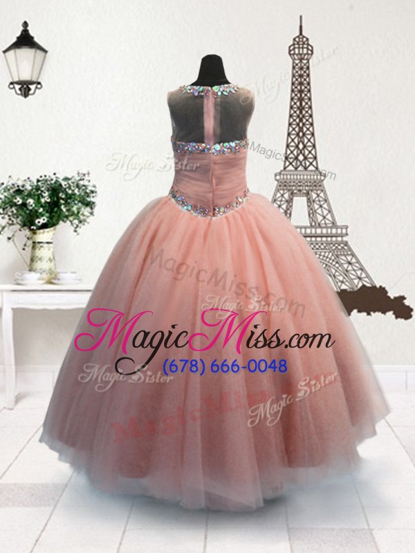 wholesale superior scoop pink sleeveless floor length beading zipper little girls pageant gowns