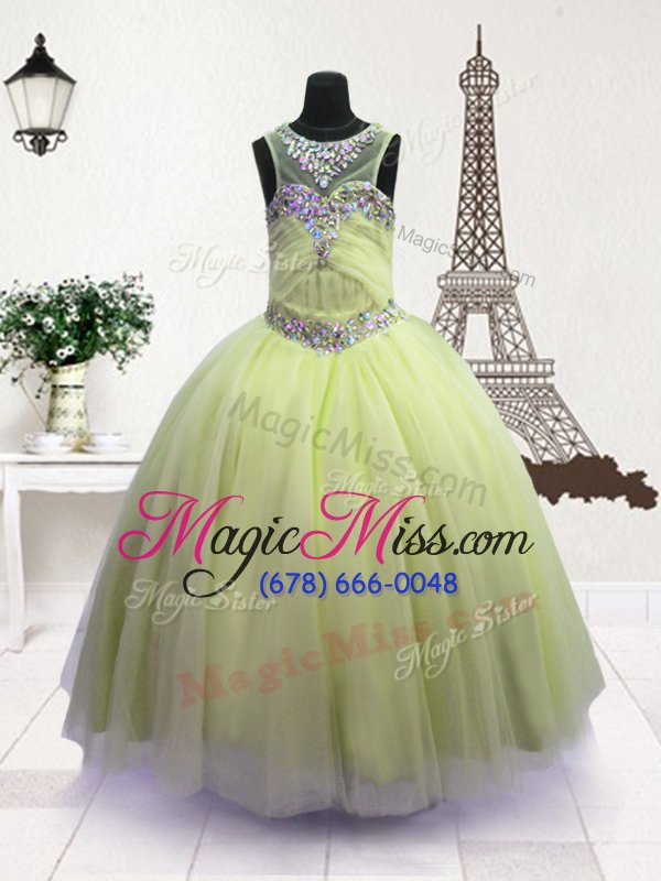 wholesale unique scoop floor length apple green little girl pageant gowns organza sleeveless beading