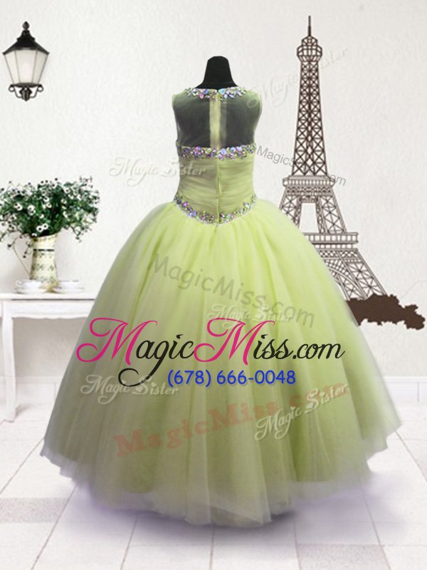 wholesale unique scoop floor length apple green little girl pageant gowns organza sleeveless beading