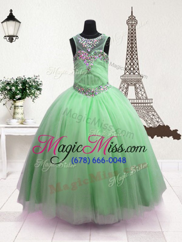 wholesale stylish scoop floor length ball gowns sleeveless apple green pageant gowns for girls zipper