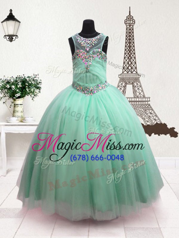 wholesale lovely scoop sleeveless child pageant dress floor length beading turquoise organza