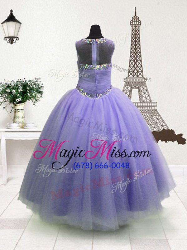 wholesale hot selling beading little girls pageant gowns lavender zipper sleeveless floor length