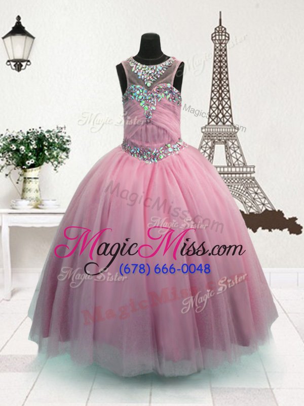 wholesale admirable ball gowns kids formal wear pink scoop organza sleeveless floor length zipper