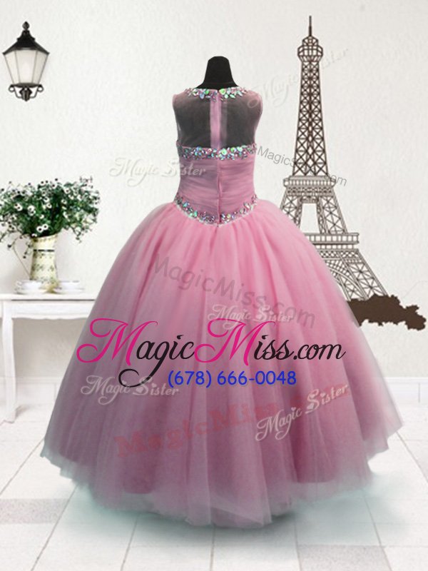 wholesale admirable ball gowns kids formal wear pink scoop organza sleeveless floor length zipper