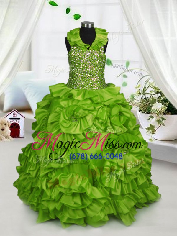 wholesale dramatic halter top sleeveless zipper child pageant dress olive green taffeta