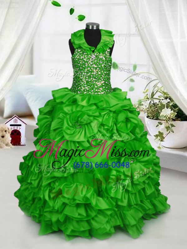 wholesale halter top taffeta sleeveless floor length little girl pageant gowns and beading and ruffles