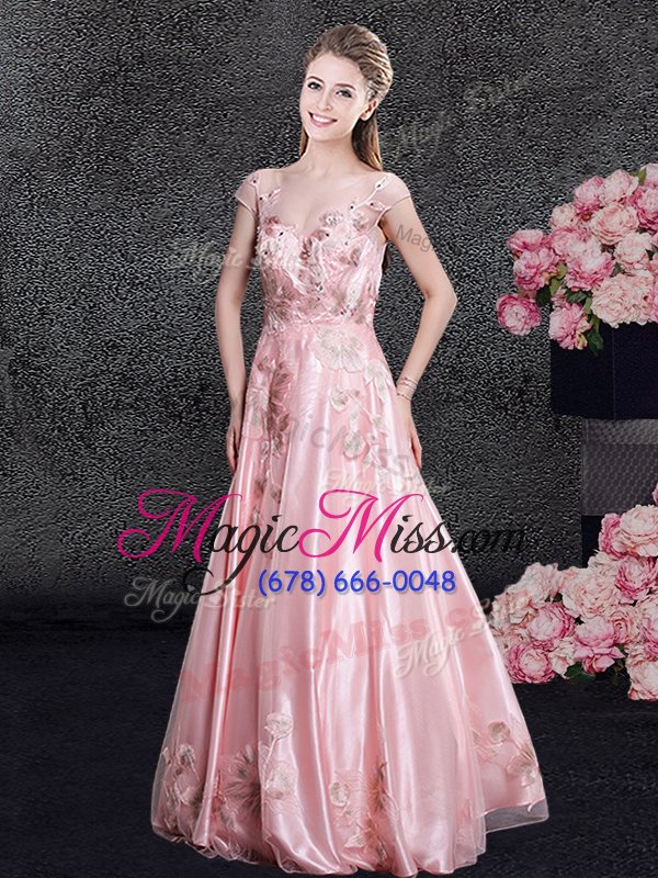wholesale noble scoop cap sleeves organza floor length zipper mother of the bride dress in baby pink for with appliques