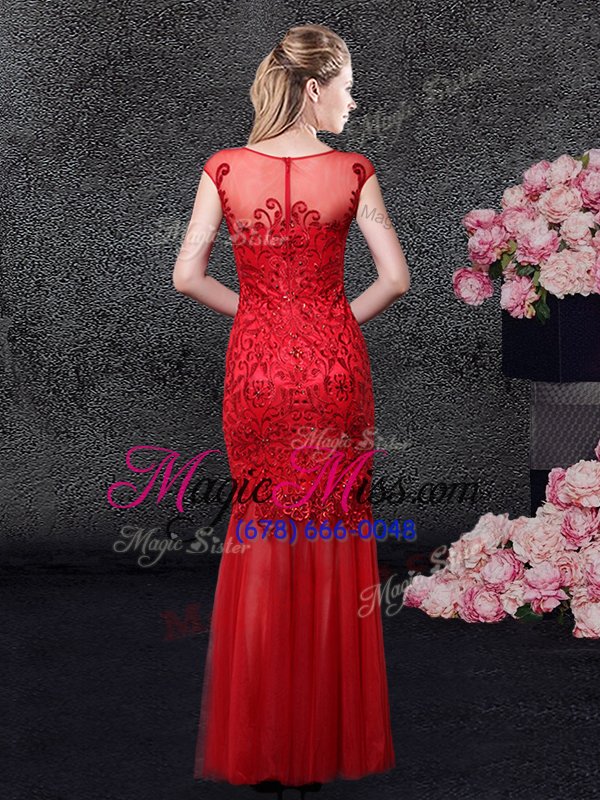 wholesale beauteous mermaid scoop tulle cap sleeves floor length prom gown and lace