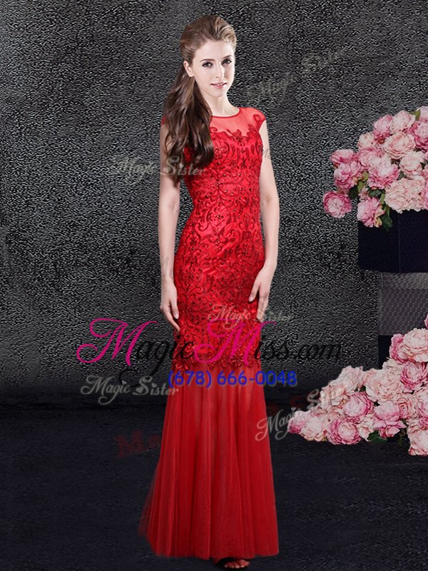wholesale beauteous mermaid scoop tulle cap sleeves floor length prom gown and lace