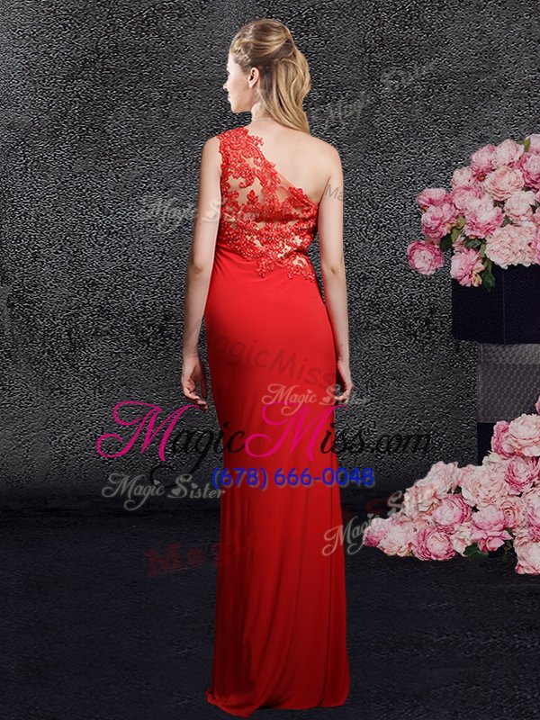 wholesale one shoulder red sleeveless chiffon side zipper prom evening gown for prom and party and military ball and wedding party