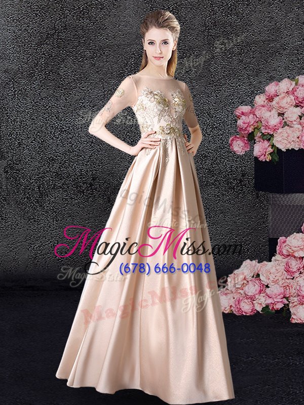 wholesale fashionable scoop half sleeves appliques zipper mother of the bride dress