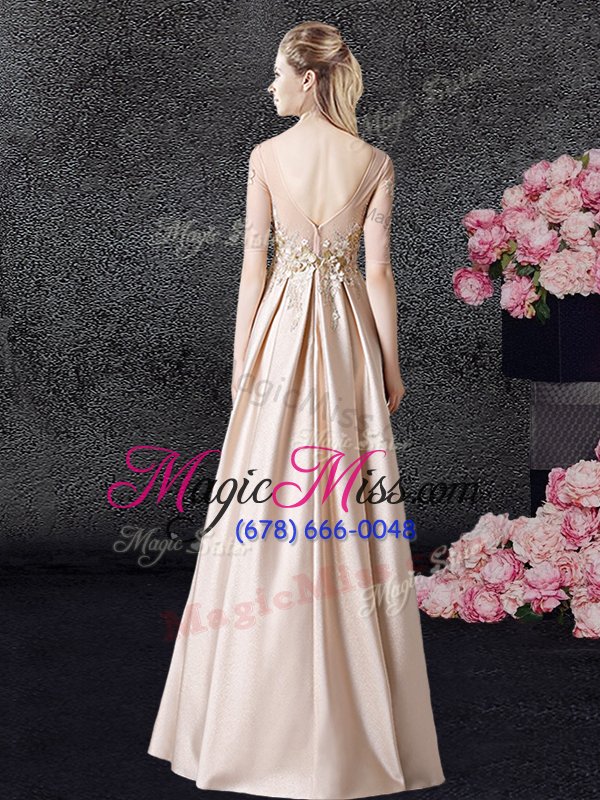 wholesale fashionable scoop half sleeves appliques zipper mother of the bride dress