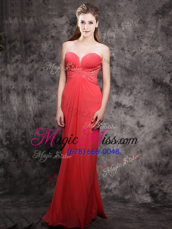 wholesale fancy floor length red dress for prom sweetheart sleeveless zipper