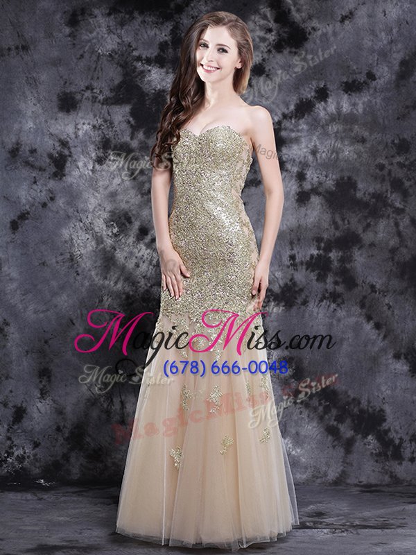 wholesale designer mermaid floor length zipper evening dress champagne and in for prom with appliques