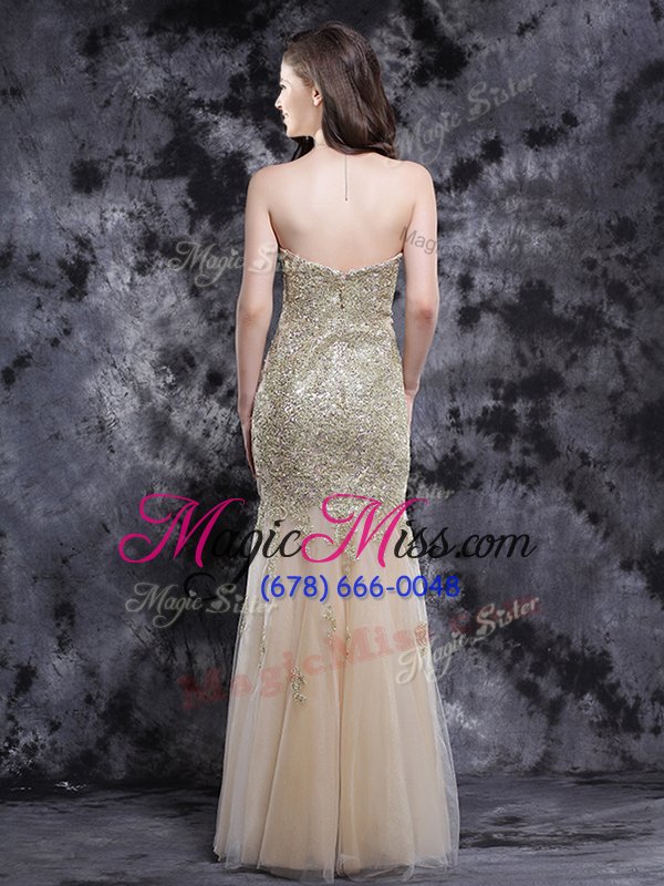 wholesale designer mermaid floor length zipper evening dress champagne and in for prom with appliques