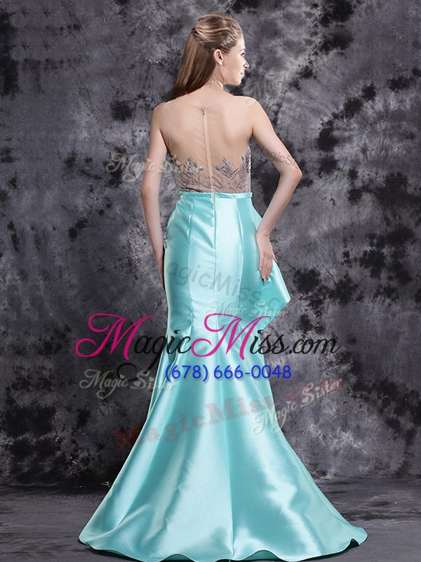 wholesale inexpensive mermaid aqua blue scoop neckline appliques celebrity style dress sleeveless zipper
